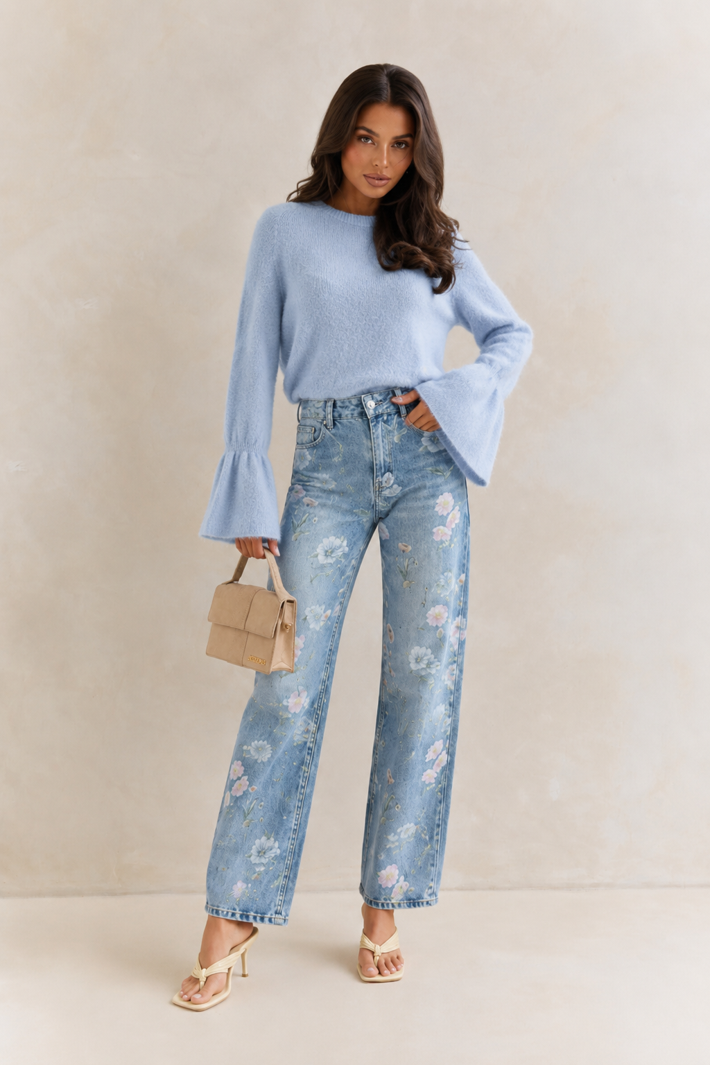 Round Neck Flounce Sleeve Sweater