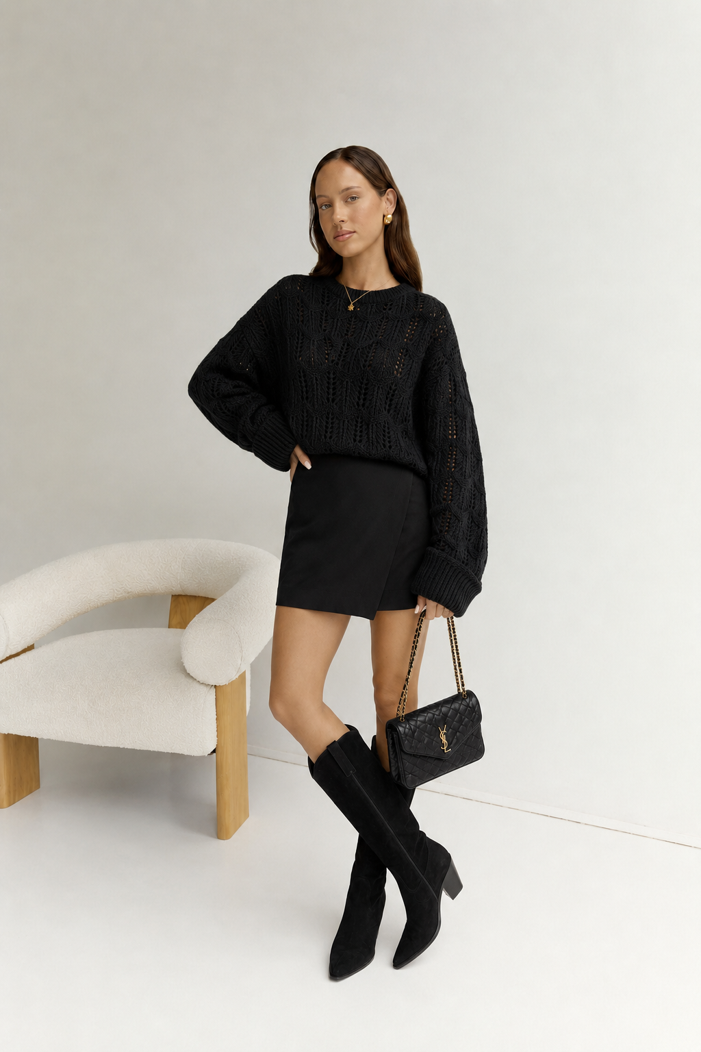 Openwork Round Neck Sweater