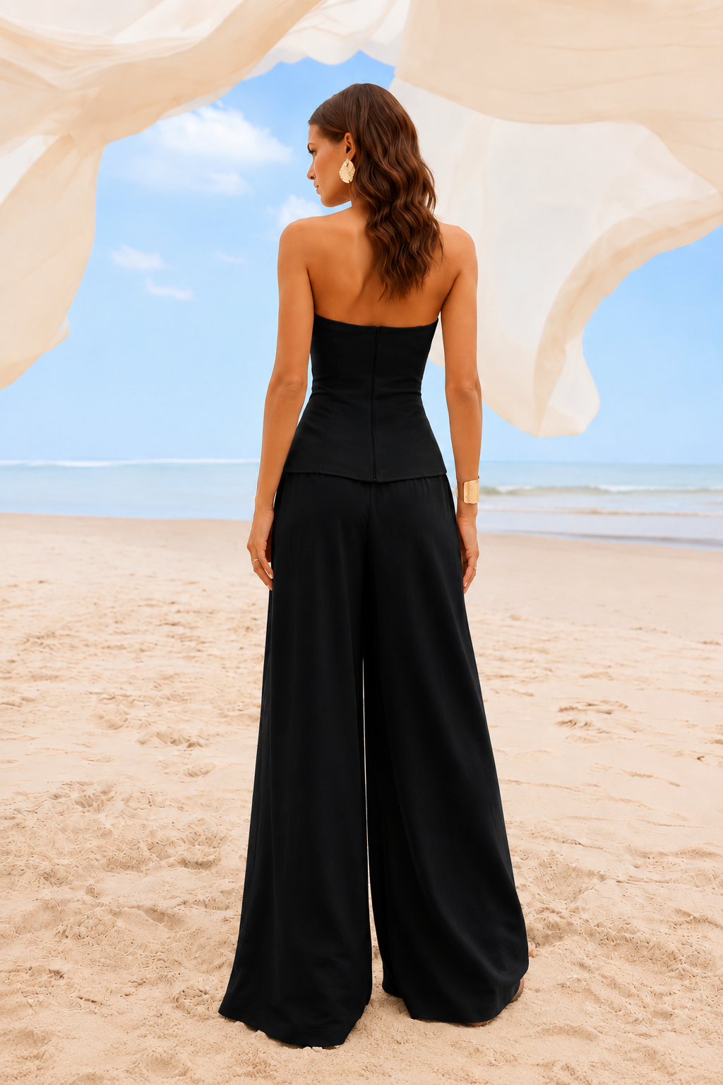 Wide Leg Drawstring Waist Casual Pants