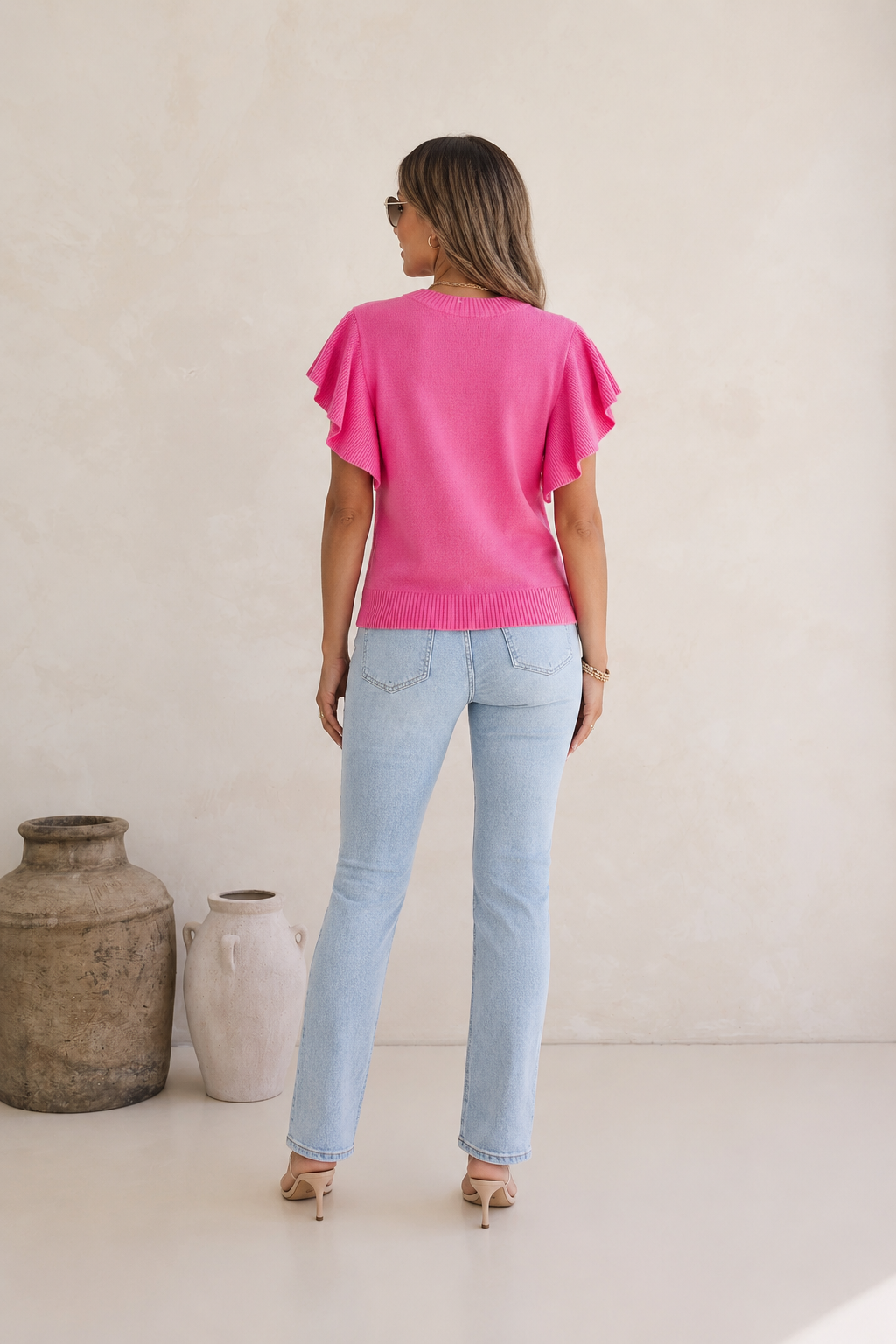 Ruffle Sleeve Round Neck Sweater