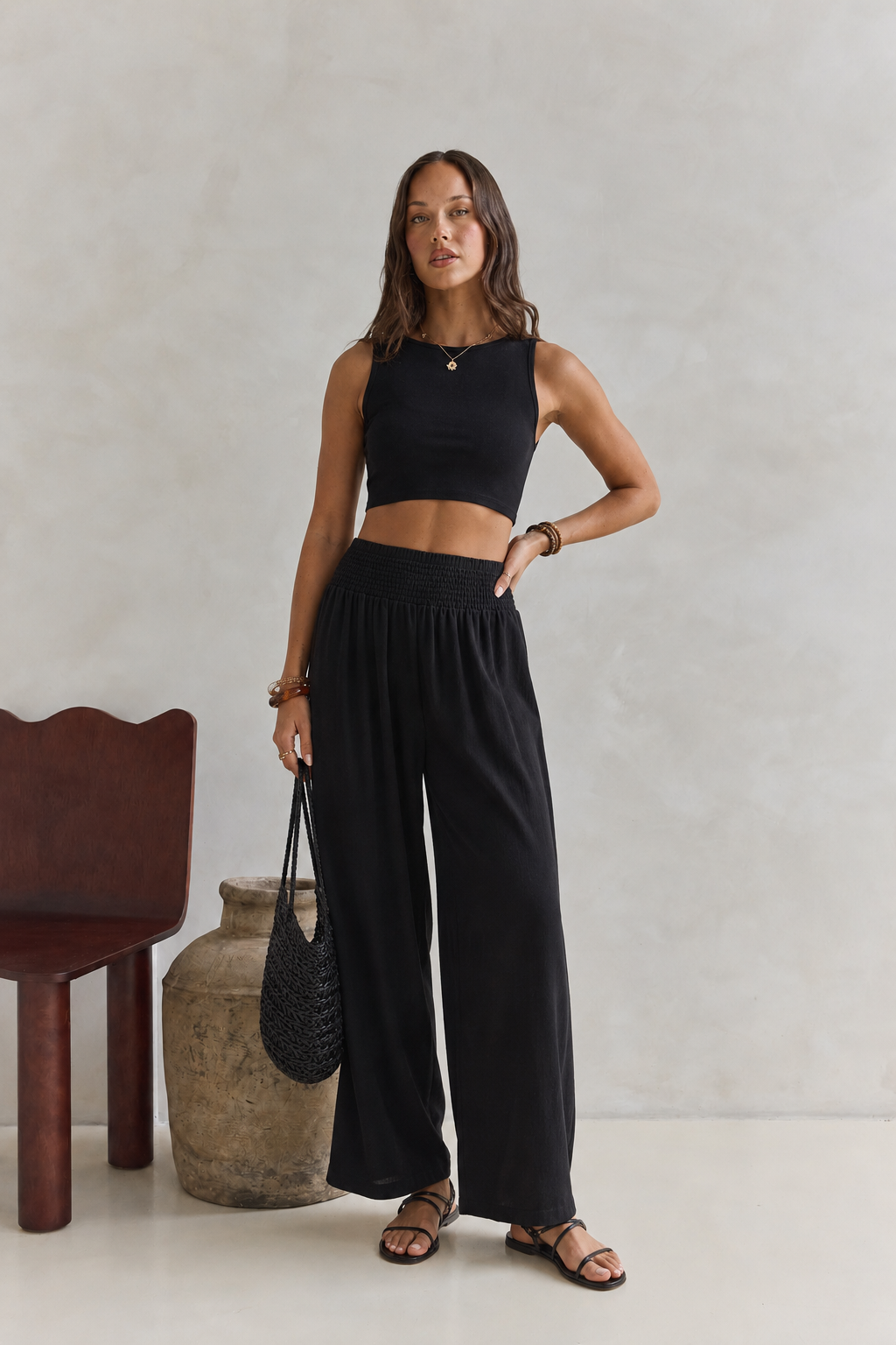 Wide Leg Smocked Pants