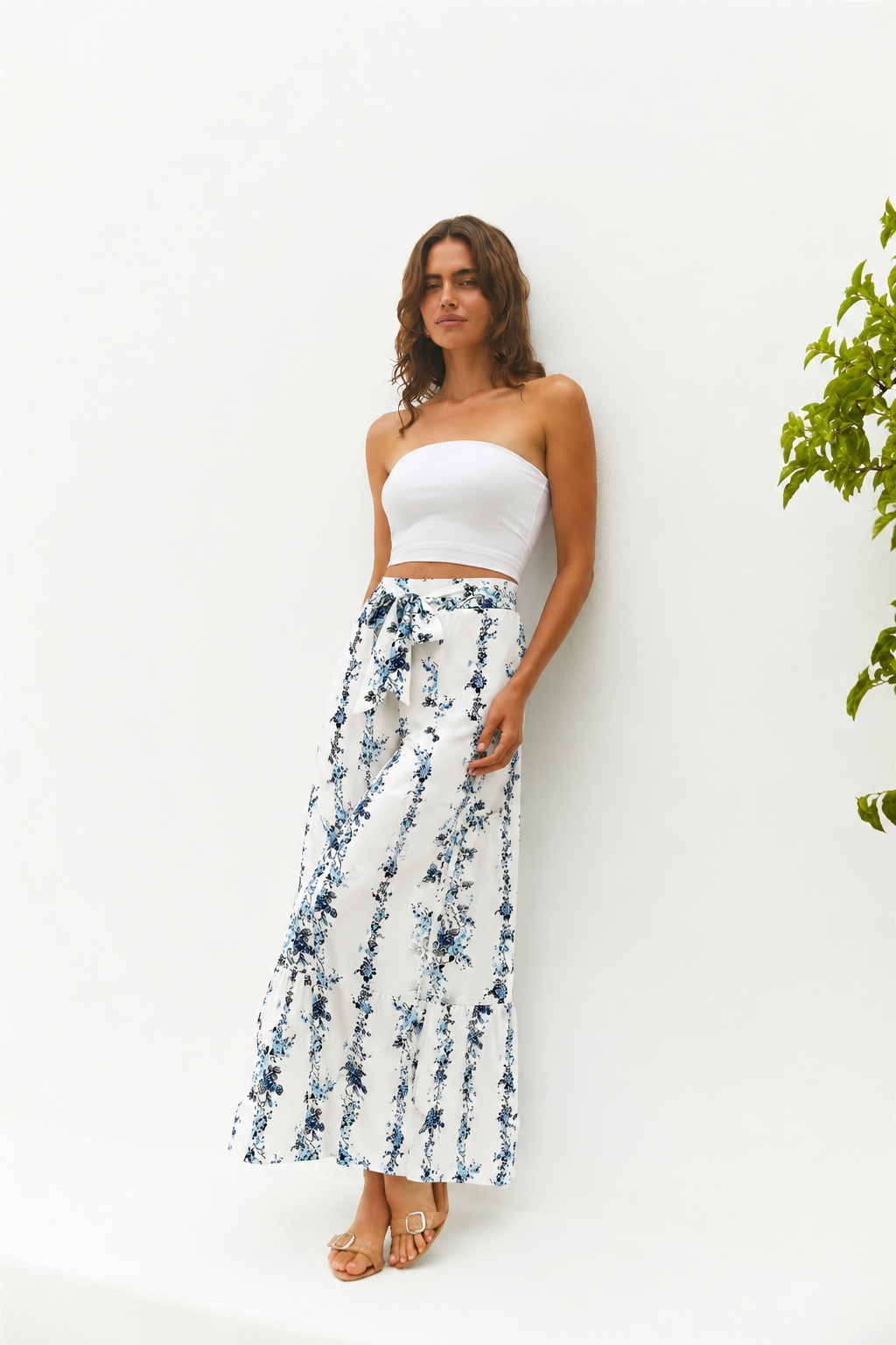 Floral Print Tie Front Pants