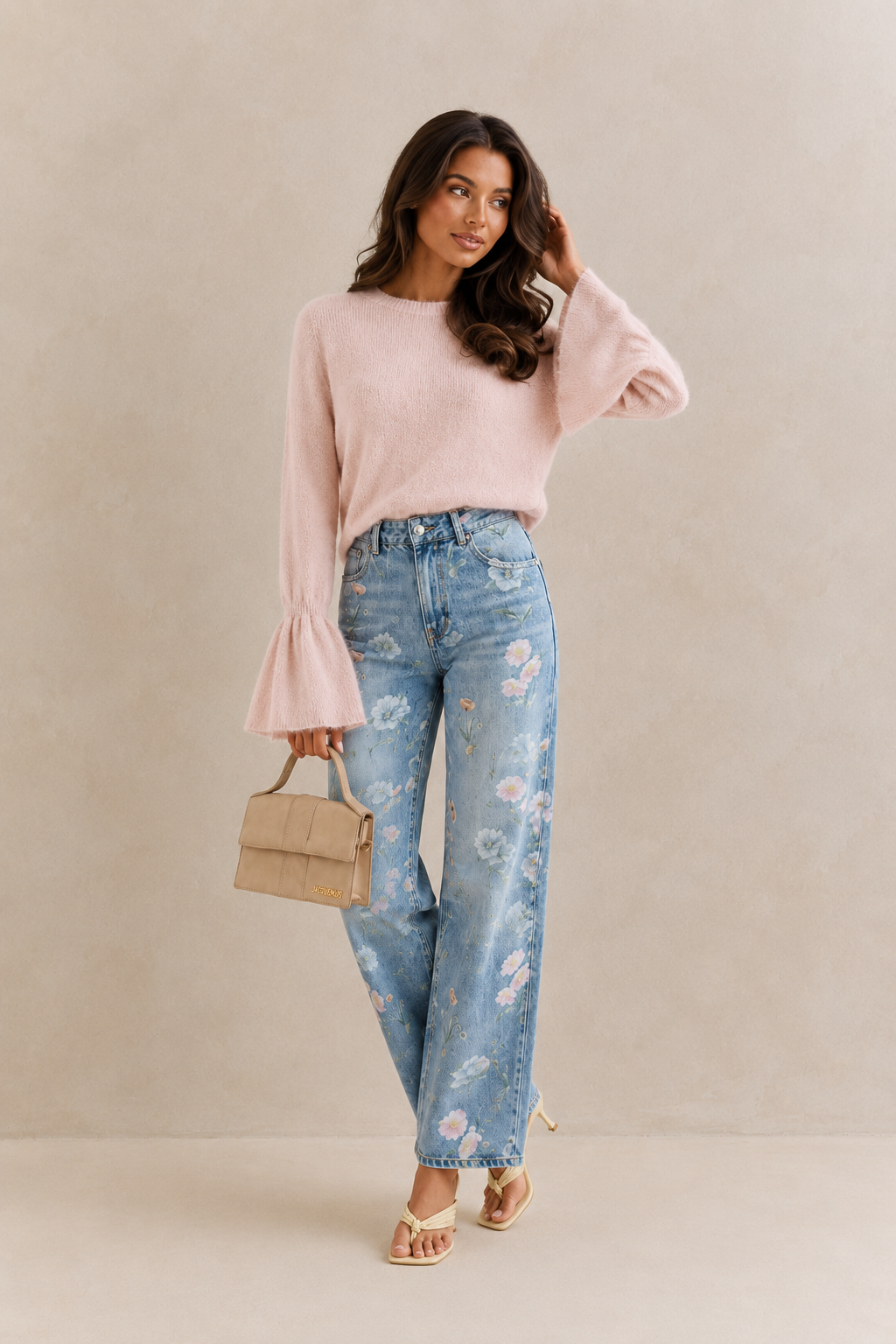 Round Neck Flounce Sleeve Sweater