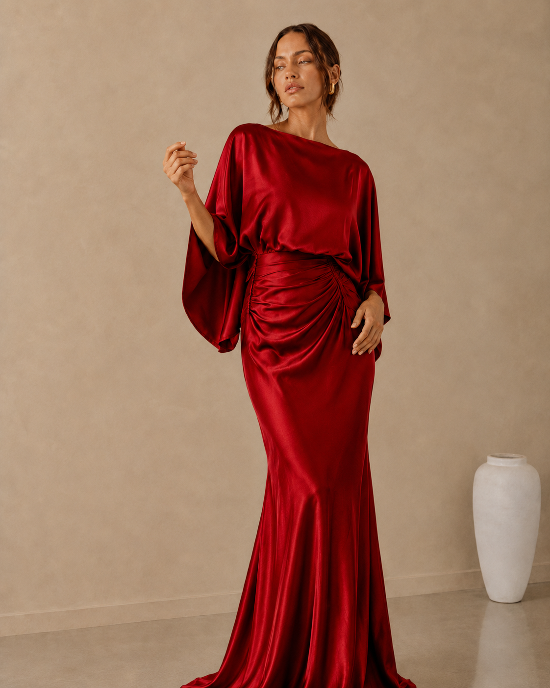 Sleeve Ruched Maxi