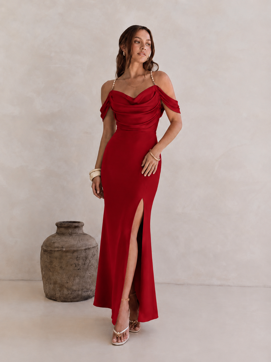 Slit Cowl Neck Dress