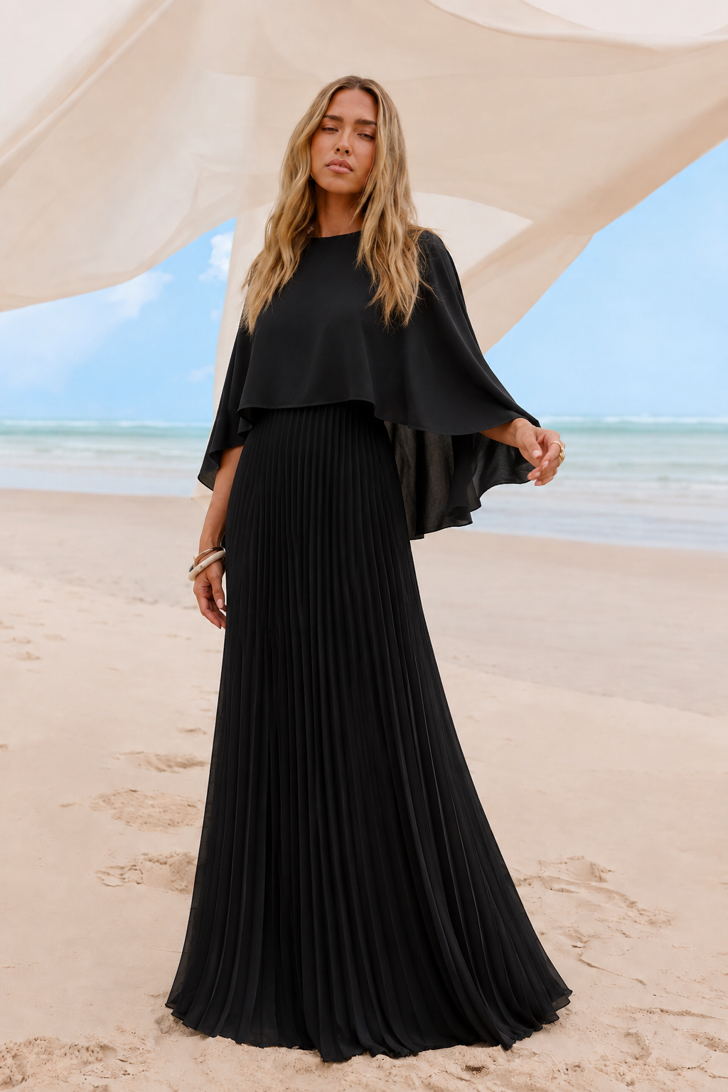 Cape Pleated Dress
