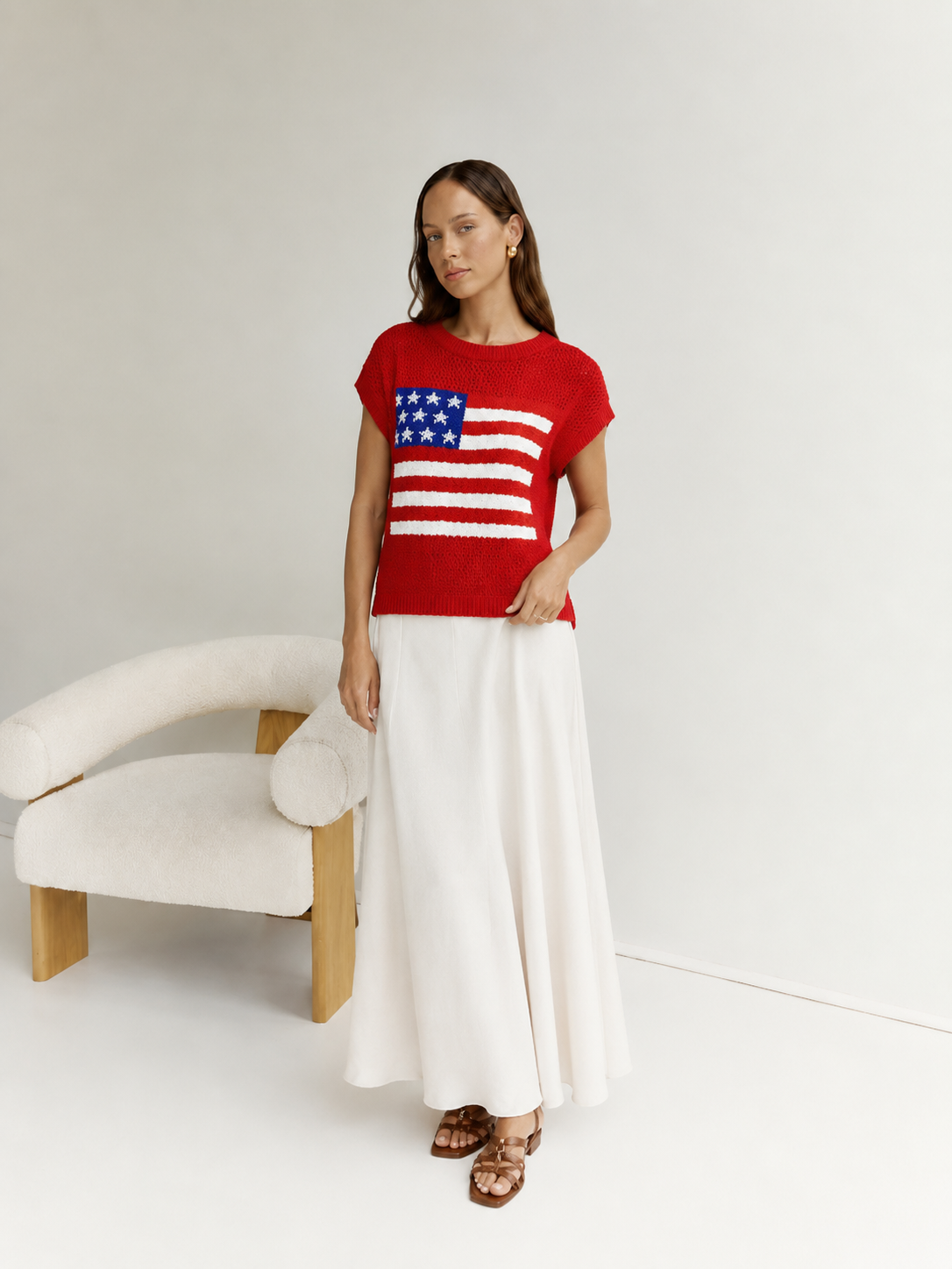 American Flag Knitted Short Sleeve Sweater