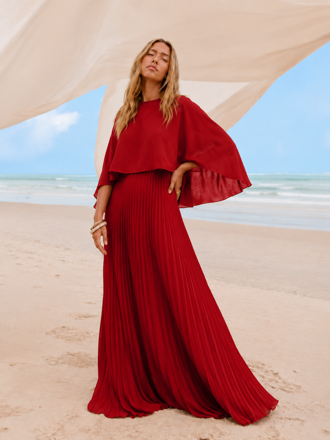 Cape Pleated Dress