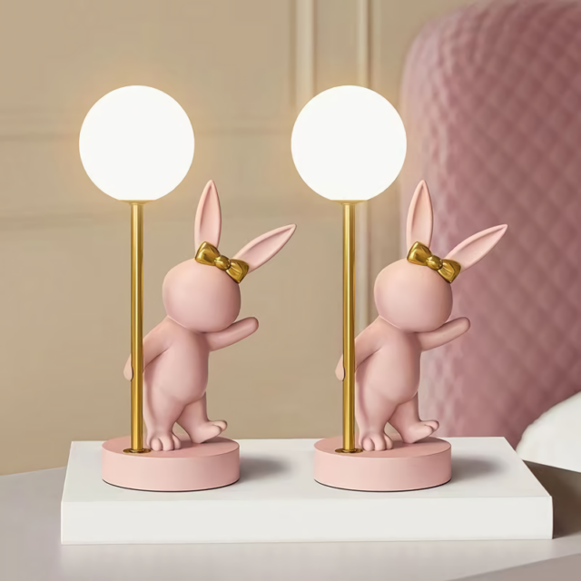 Nordic bunny-shaped LED night light with soft glow, perfect for bedroom decor.